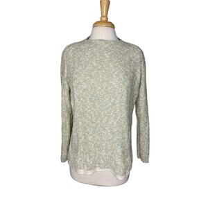 LAFAYETTE 148 Tan Blue Variegated Knit Contrast Linen Hem Sweater Size Large